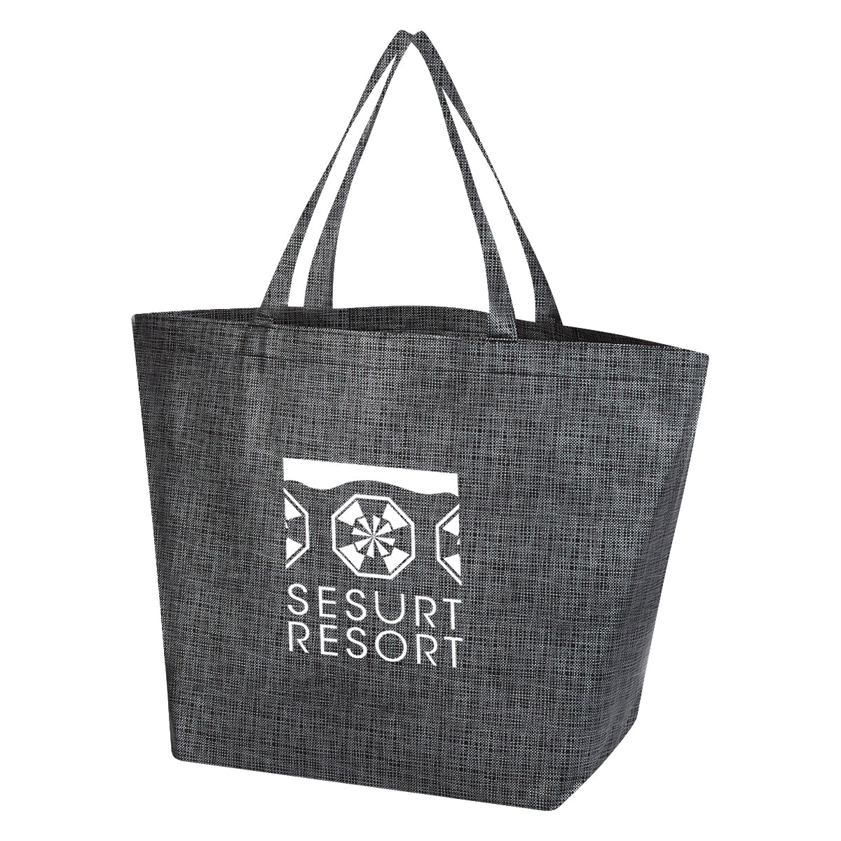 Non-Woven Shopper Tote Bag, Crosshatch - Black - Silk Screen
