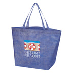 Non-Woven Shopper Tote Bag, Crosshatch - Blue - Colorbrite