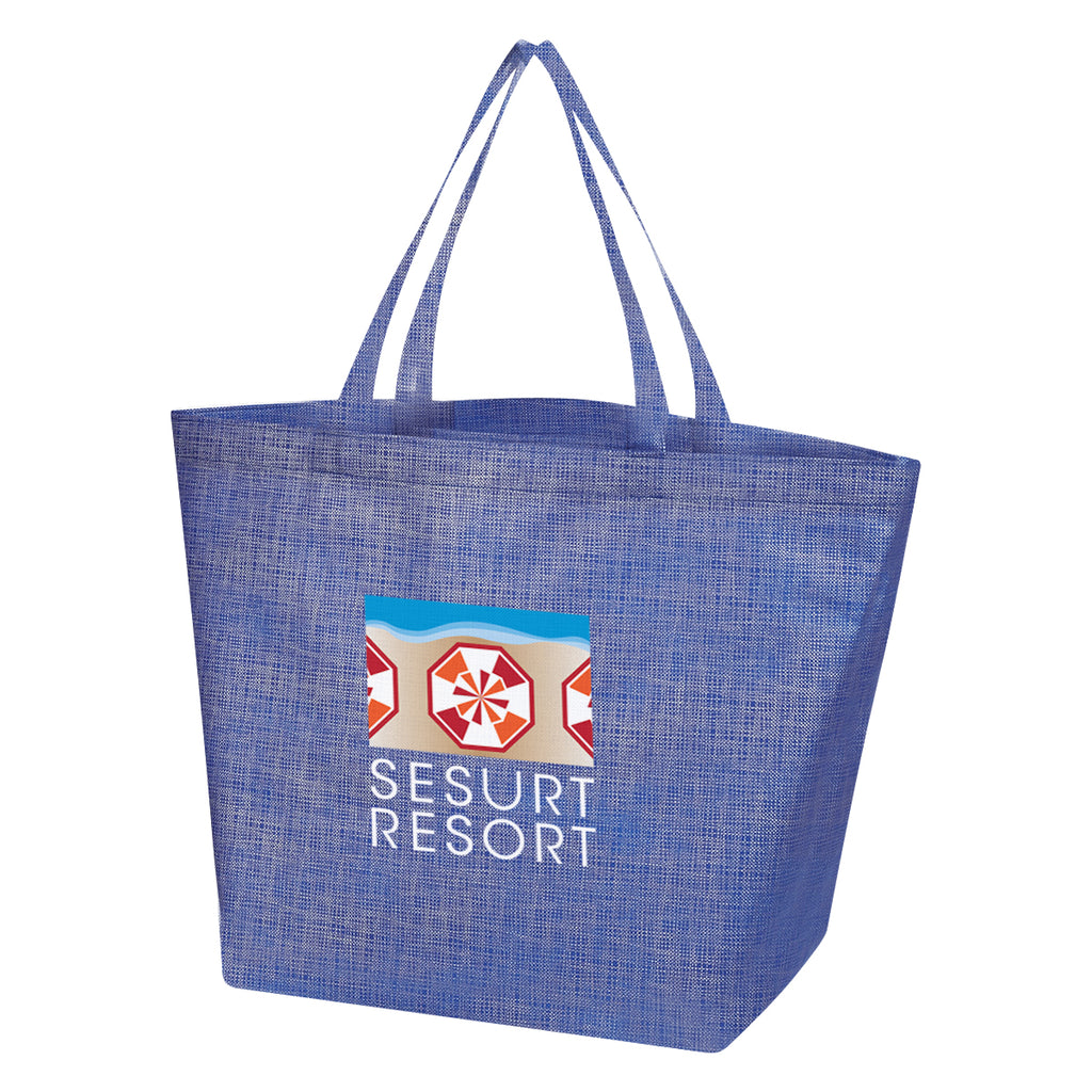 Non-Woven Shopper Tote Bag, Crosshatch - Blue - Colorbrite