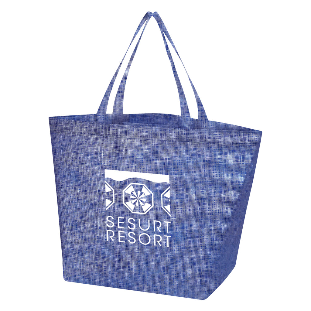 Non-Woven Shopper Tote Bag, Crosshatch - Blue - Silk Screen