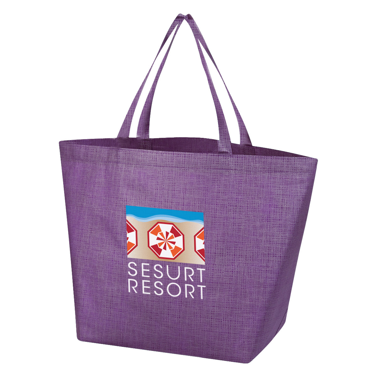 Non-Woven Shopper Tote Bag, Crosshatch - Purple - Colorbrite