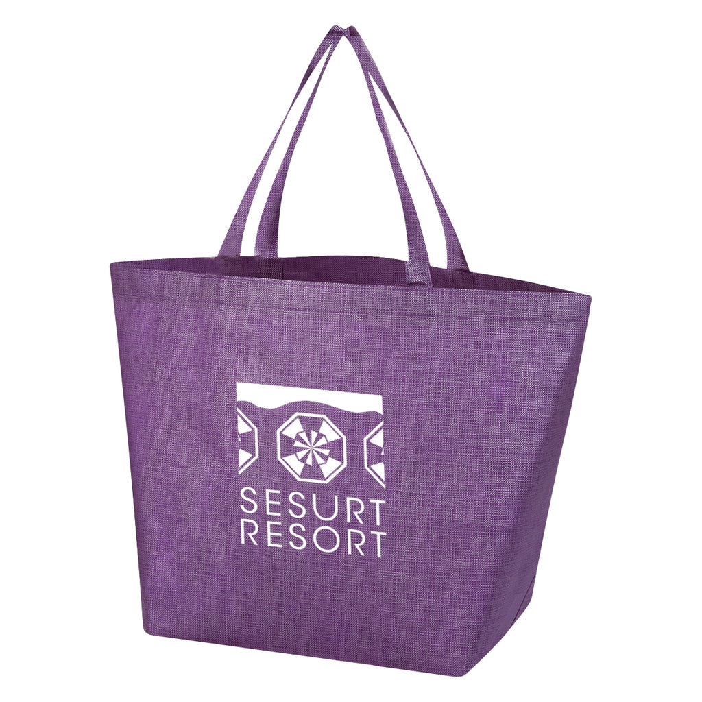Non-Woven Shopper Tote Bag, Crosshatch - Purple - Silk Screen