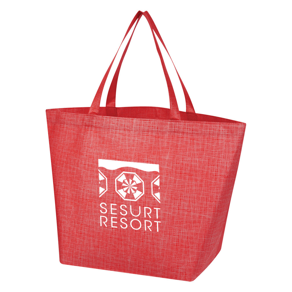 Non-Woven Shopper Tote Bag, Crosshatch - Red - Silk Screen
