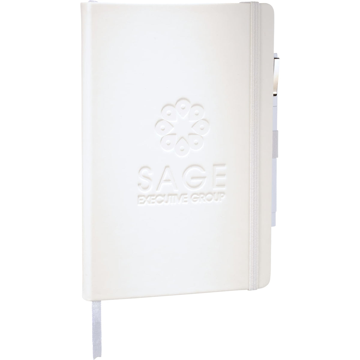 Nova Hardcover Journal and Square Pen Set, 5.5 x 8.5 Inches Debossing - White - Photo