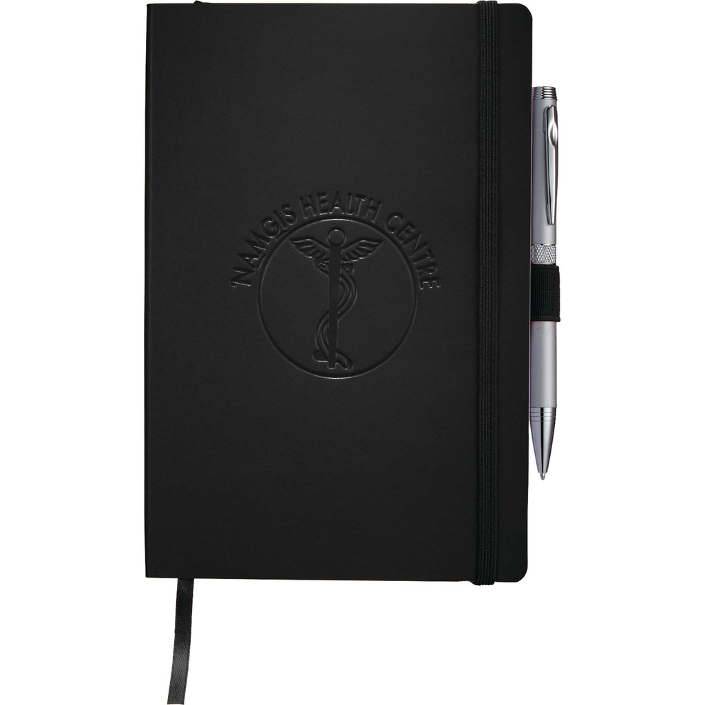 Nova Soft Cover Journal with Accordion Pocket, 5.5 x 8.5 Inches - Black - Front