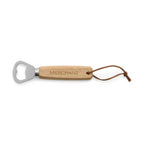 Oak Handle Bottle Opener with Leather Loop Laser Engraving - Wood - View 1