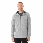 Odell Performance Knit Zip Hoodie with Thumb Holes for Men Transfer - Heather Charcoal - Front On Model