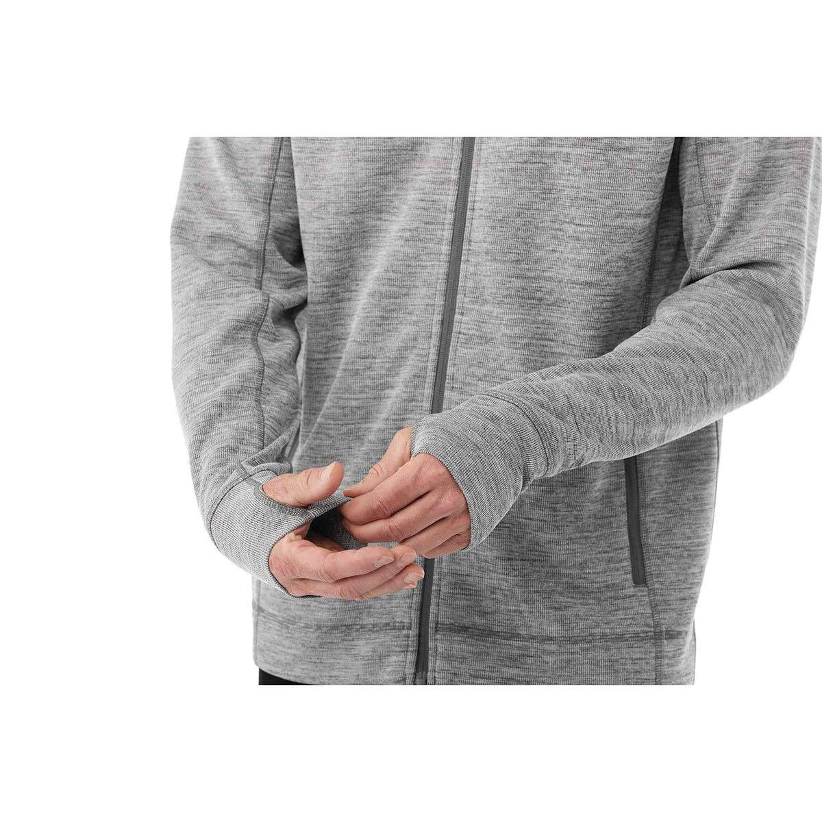 Odell Performance Knit Zip Hoodie with Thumb Holes for Men Transfer - Heather Charcoal - On Model 3