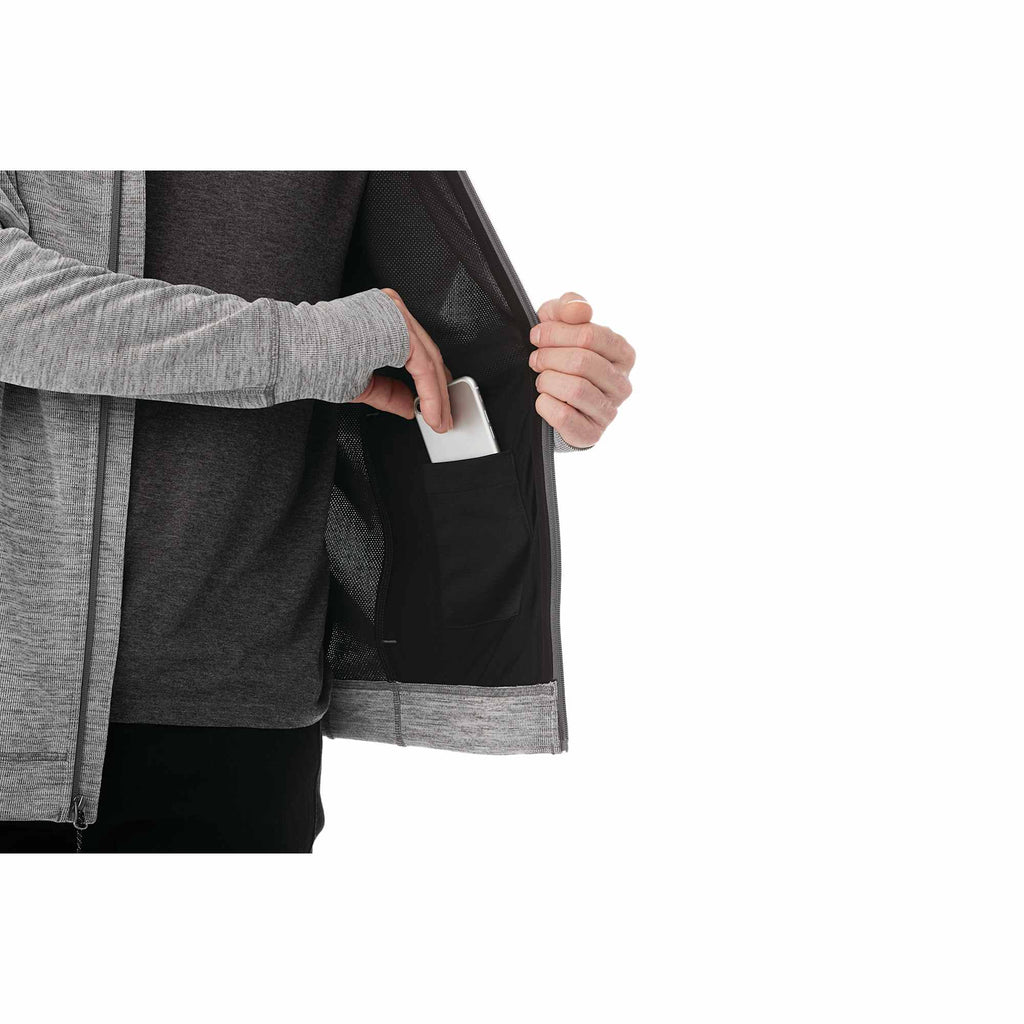 Odell Performance Knit Zip Hoodie with Thumb Holes for Men Transfer - Heather Charcoal - On Model