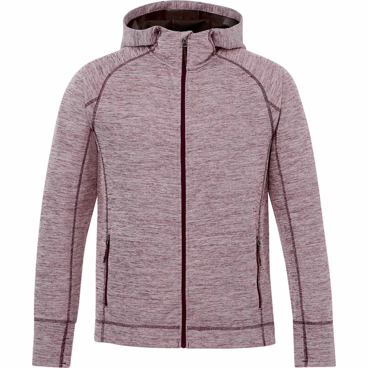 Odell Performance Knit Zip Hoodie with Thumb Holes for Men Transfer - Maroon Heather - Front