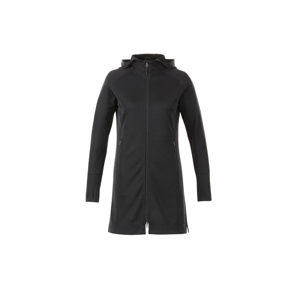 Odell Tunic Length Knit Zip Hoodie with Thumb Holes for Women Transfer - Black - Front Flat
