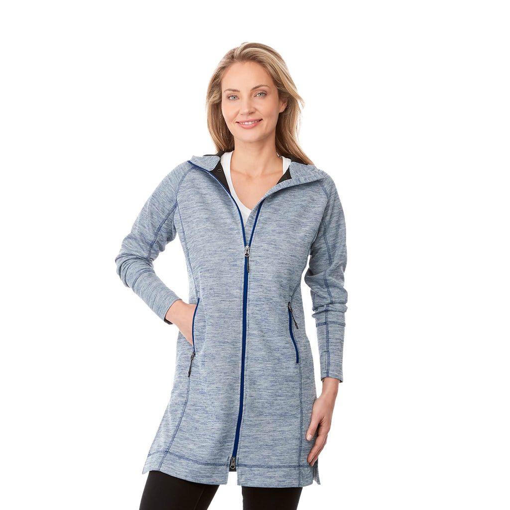 Odell Tunic Length Knit Zip Hoodie with Thumb Holes for Women Transfer - Invictus Heather - Front On Model