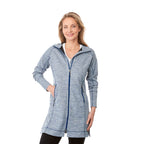 Odell Tunic Length Knit Zip Hoodie with Thumb Holes for Women Transfer - Invictus Heather - Front On Model