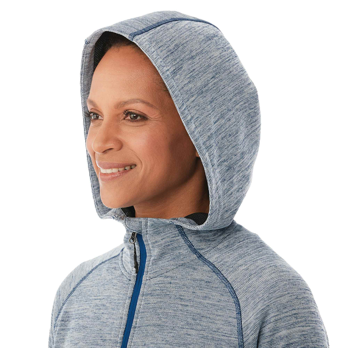 Odell Tunic Length Knit Zip Hoodie with Thumb Holes for Women Transfer - Invictus Heather - On Model 2