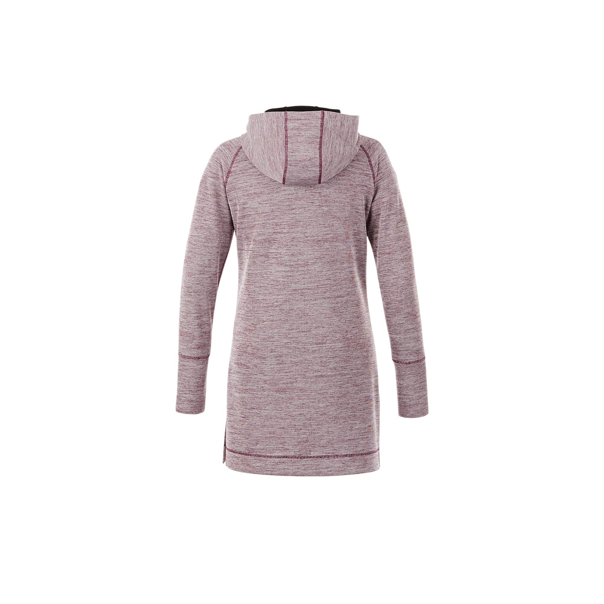 Odell Tunic Length Knit Zip Hoodie with Thumb Holes for Women Transfer - Maroon Heather - Back Flat