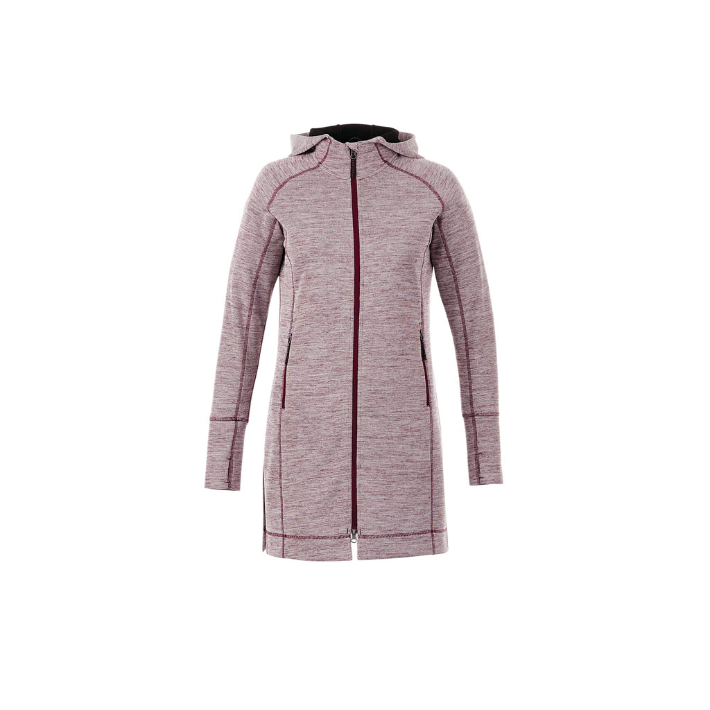 Odell Tunic Length Knit Zip Hoodie with Thumb Holes for Women Transfer - Maroon Heather - Front Flat