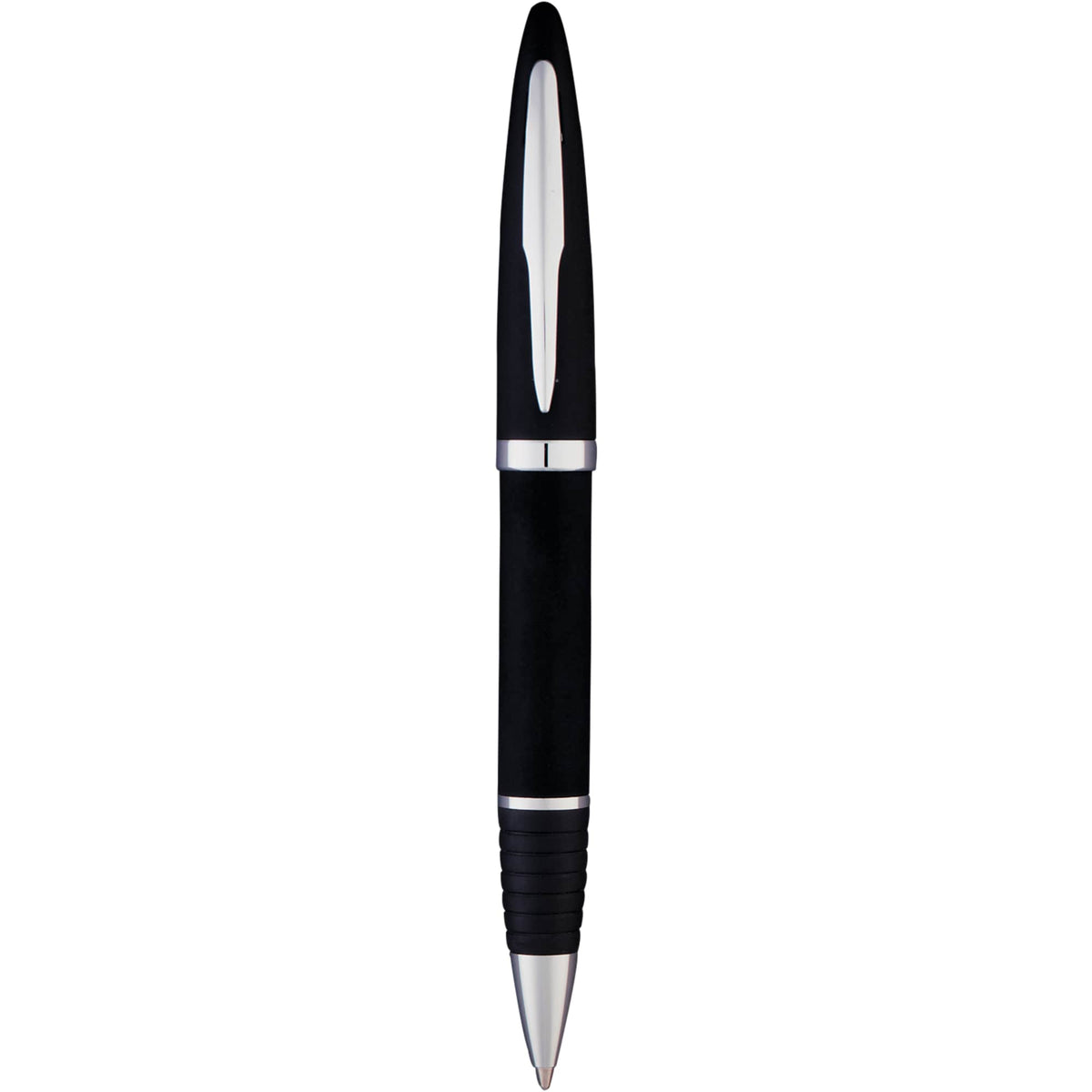 Odyssey Brass Twist Pen with Rubber Grip Laser Engraving - Black - Front 2