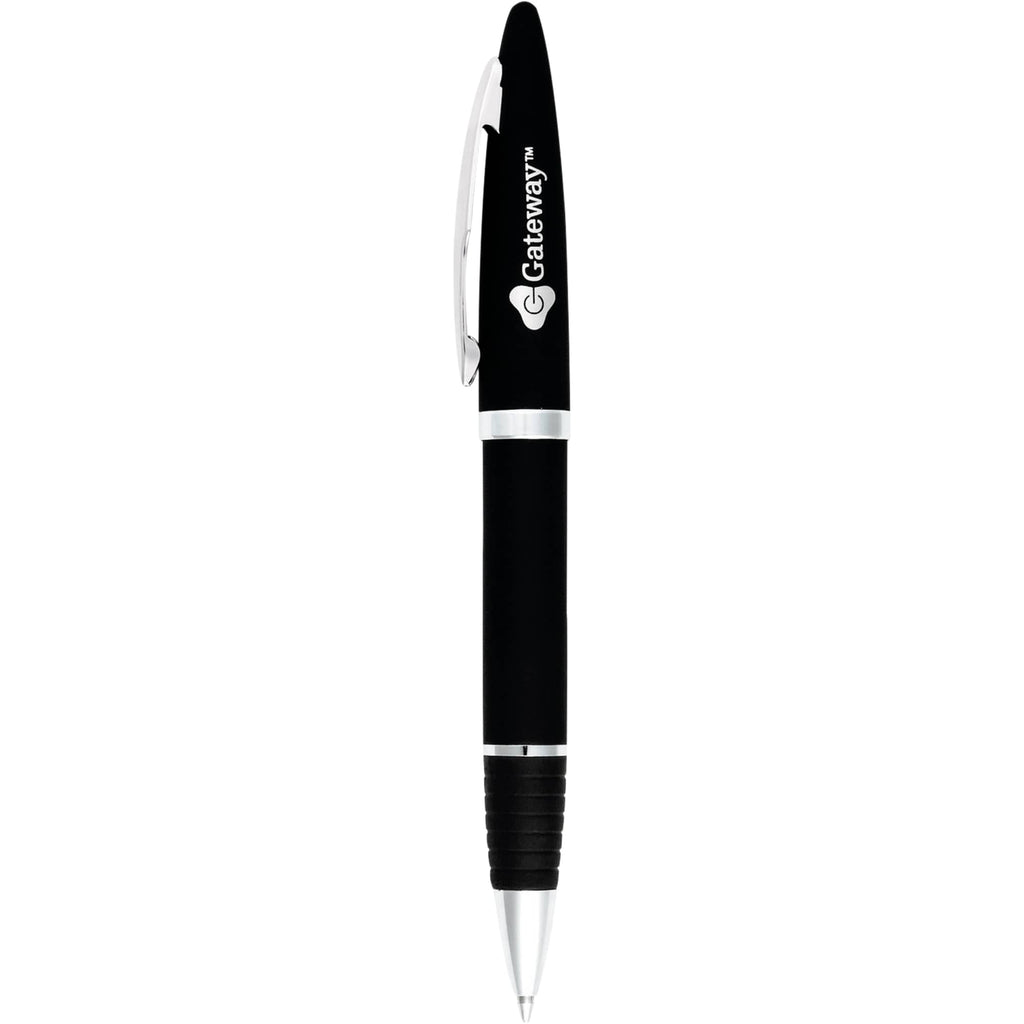 Odyssey Brass Twist Pen with Rubber Grip Laser Engraving - Black - Front