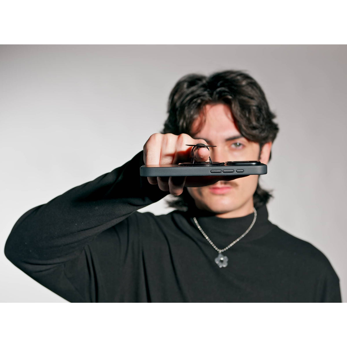 Ohsnap Snap Grip Magnetic Phone Grip and Stand Full Color - Black - Front Lifestyle