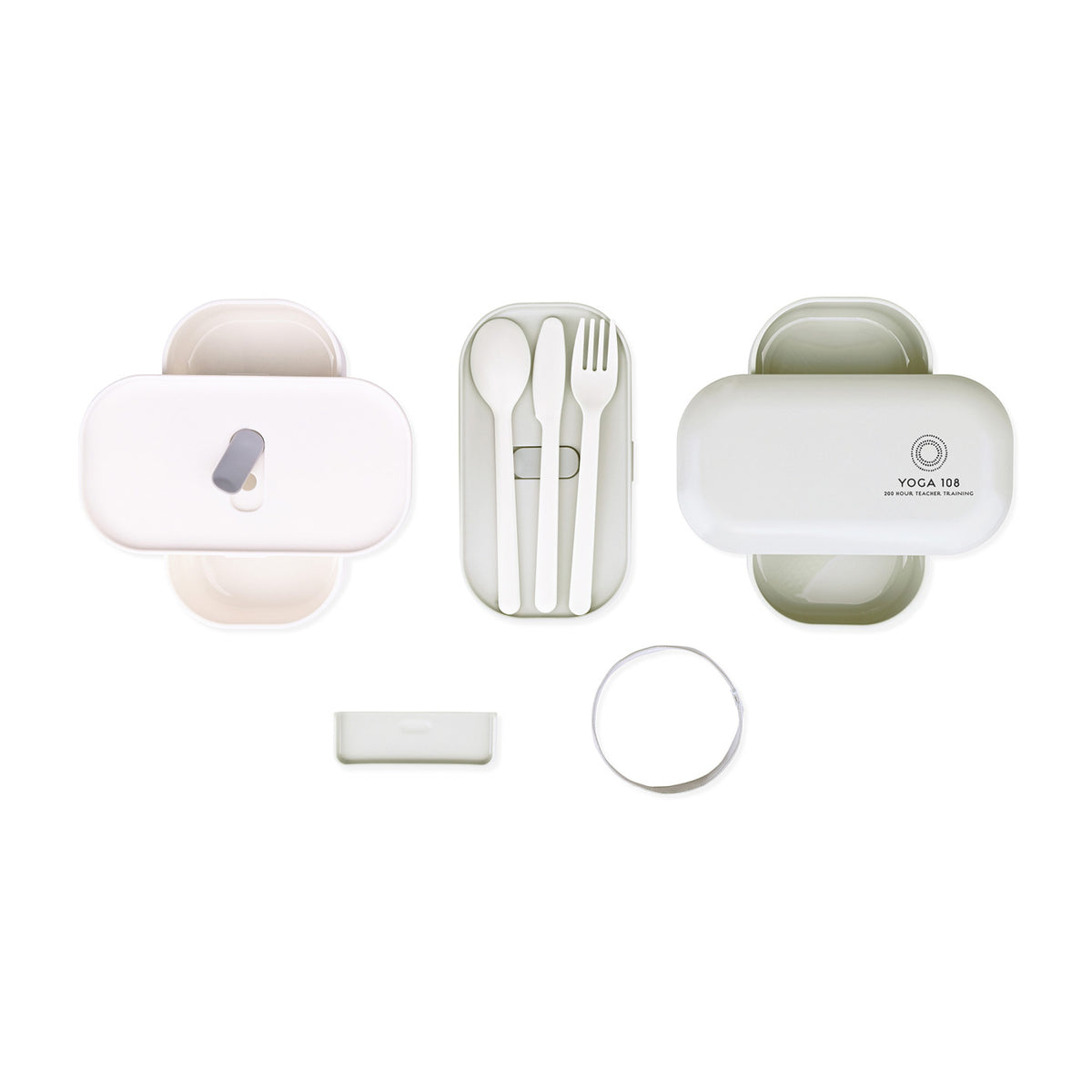 Oishii Two Tier Bento Box with Utensils - Grey-Cream - View 3