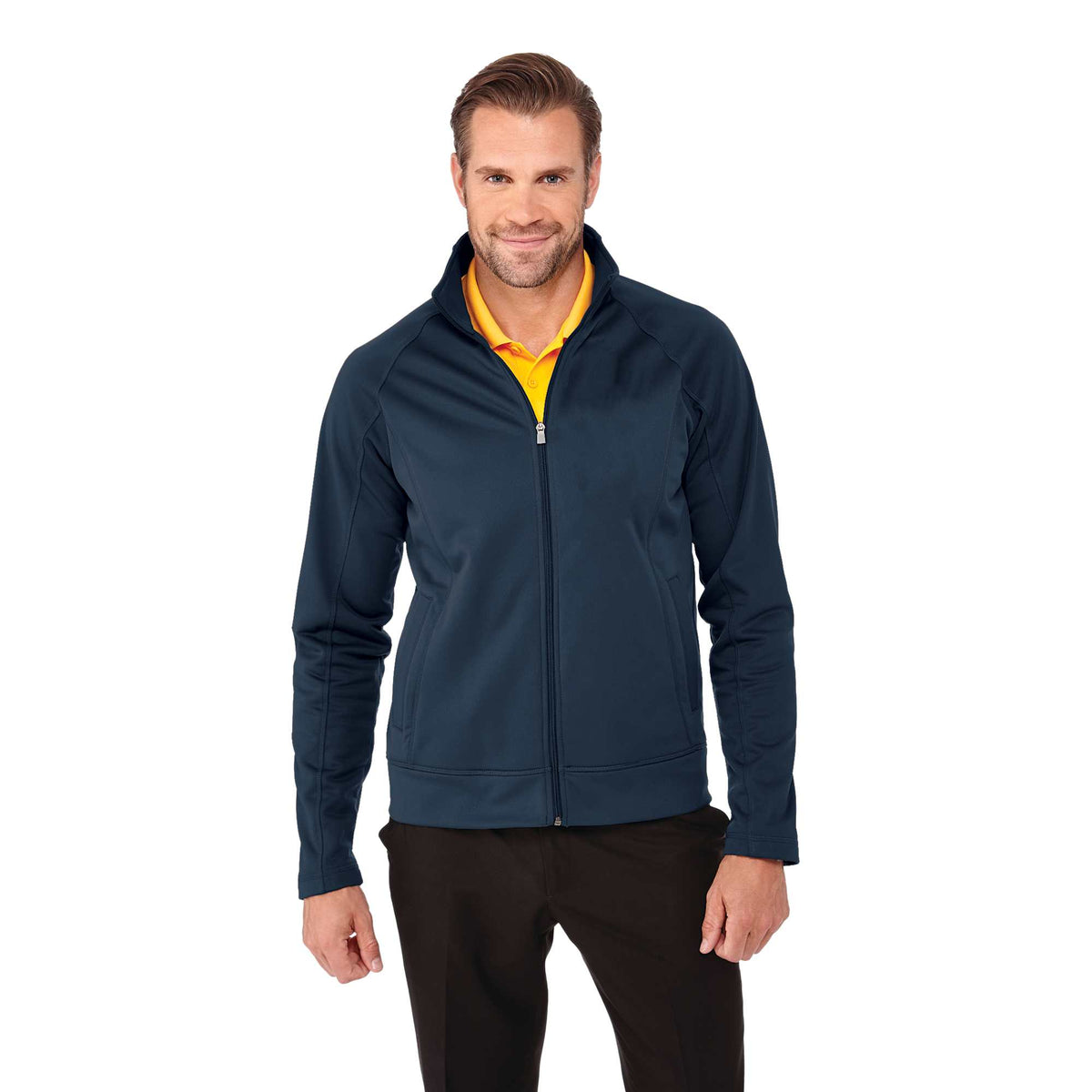 Okapi Performance Full Zip Knit Jacket for Men Laser Engraving - Navy - On Model