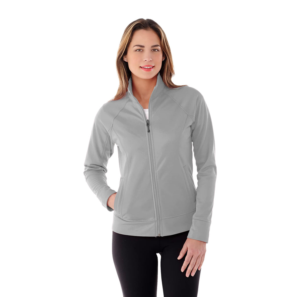 Okapi Performance Full Zip Knit Jacket for Women Embroidery - Heather Grey - On Model
