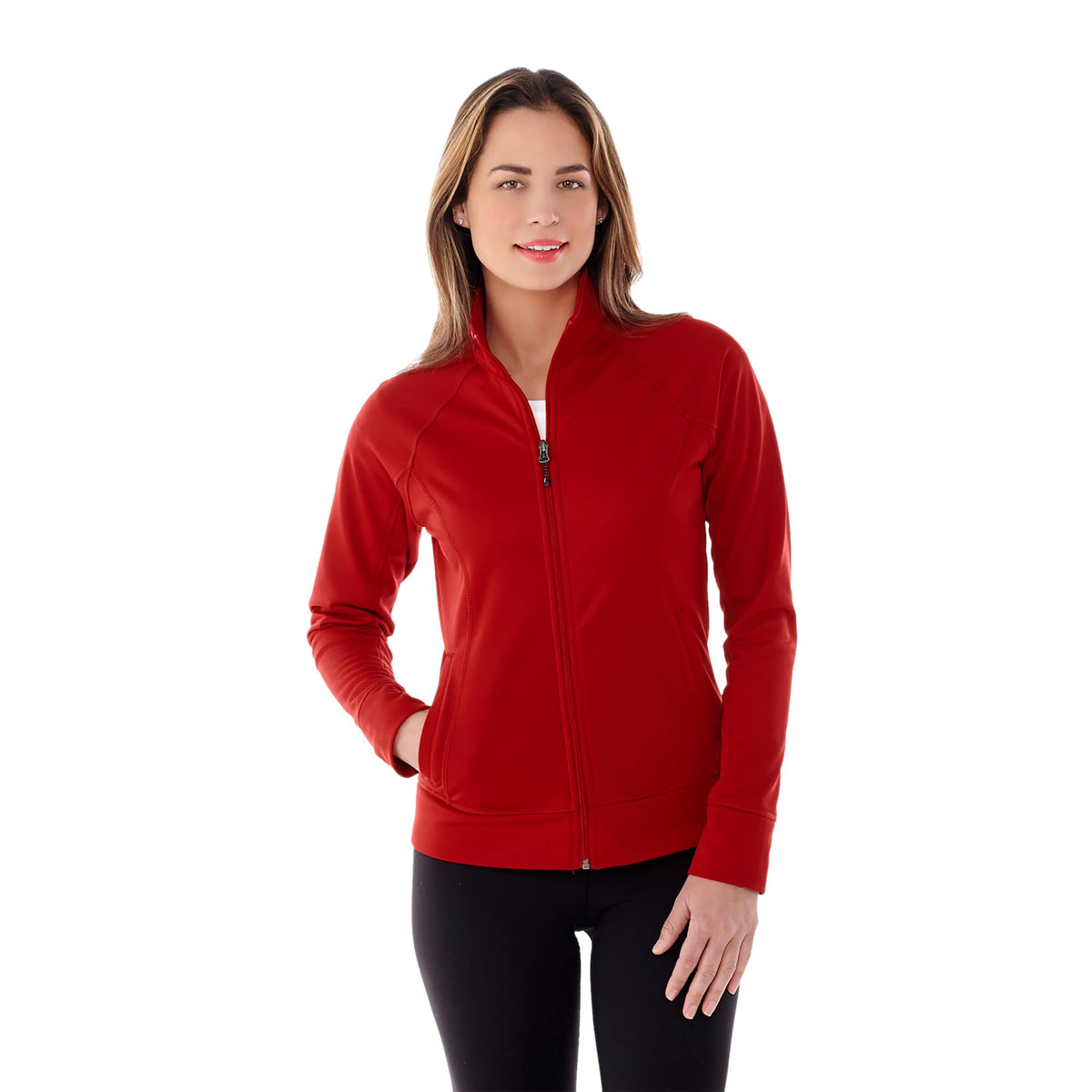 Okapi Performance Full Zip Knit Jacket for Women Embroidery - Team Red - On Model