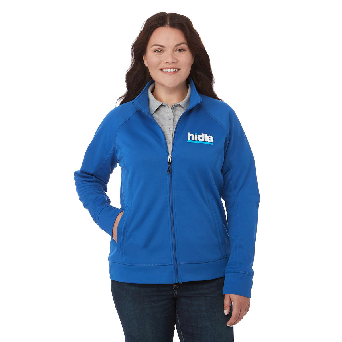Okapi Performance Full Zip Knit Jacket for Women Transfer - New Royal - On Model Front