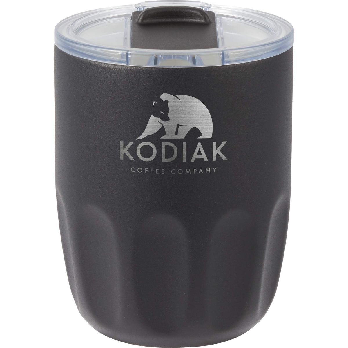 Olla Ceramic Lined Vacuum Coffee Cup, 10 oz Laser Engraving - Black - Front
