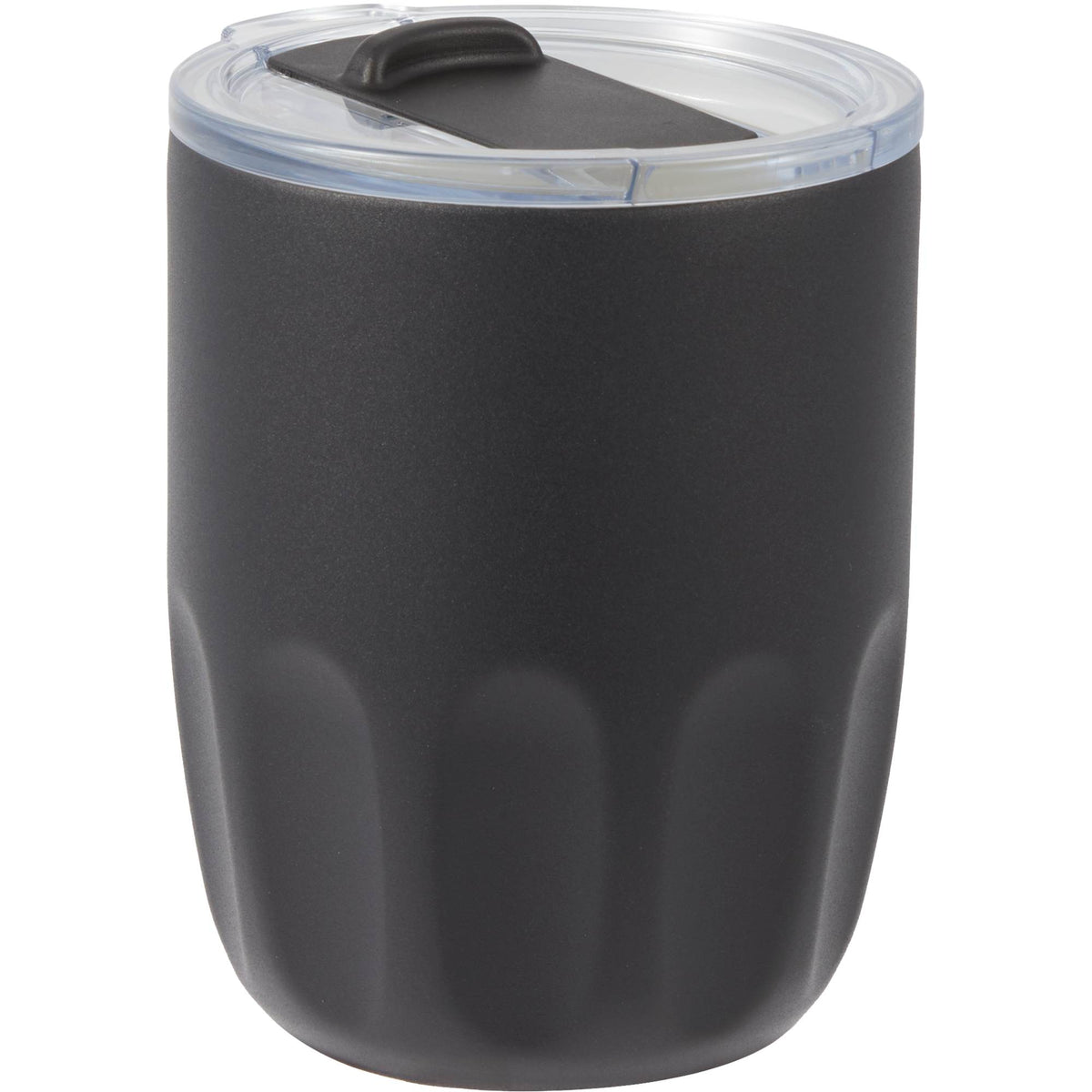 Olla Ceramic Lined Vacuum Coffee Cup, 10 oz Laser Engraving - Black - Right Angle