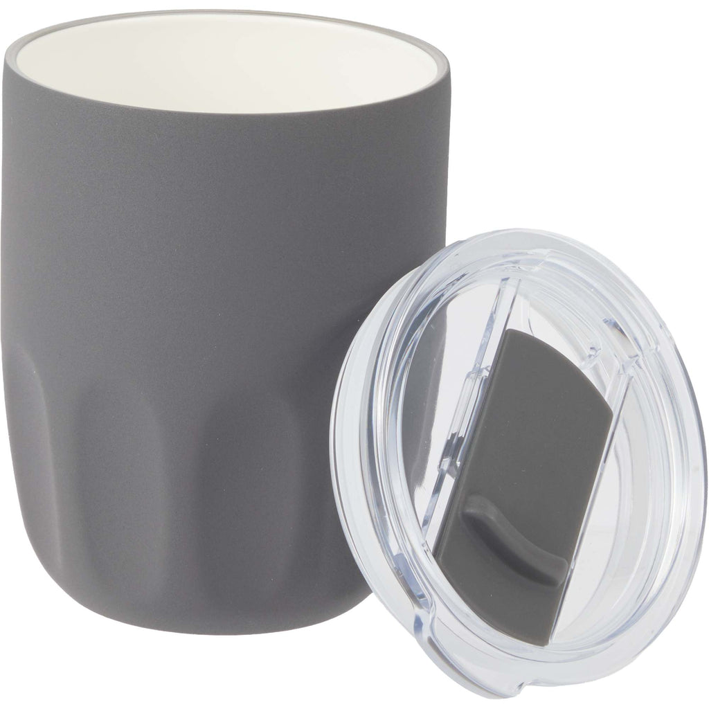 Olla Ceramic Lined Vacuum Coffee Cup, 10 oz Laser Engraving - Charcoal - Detail
