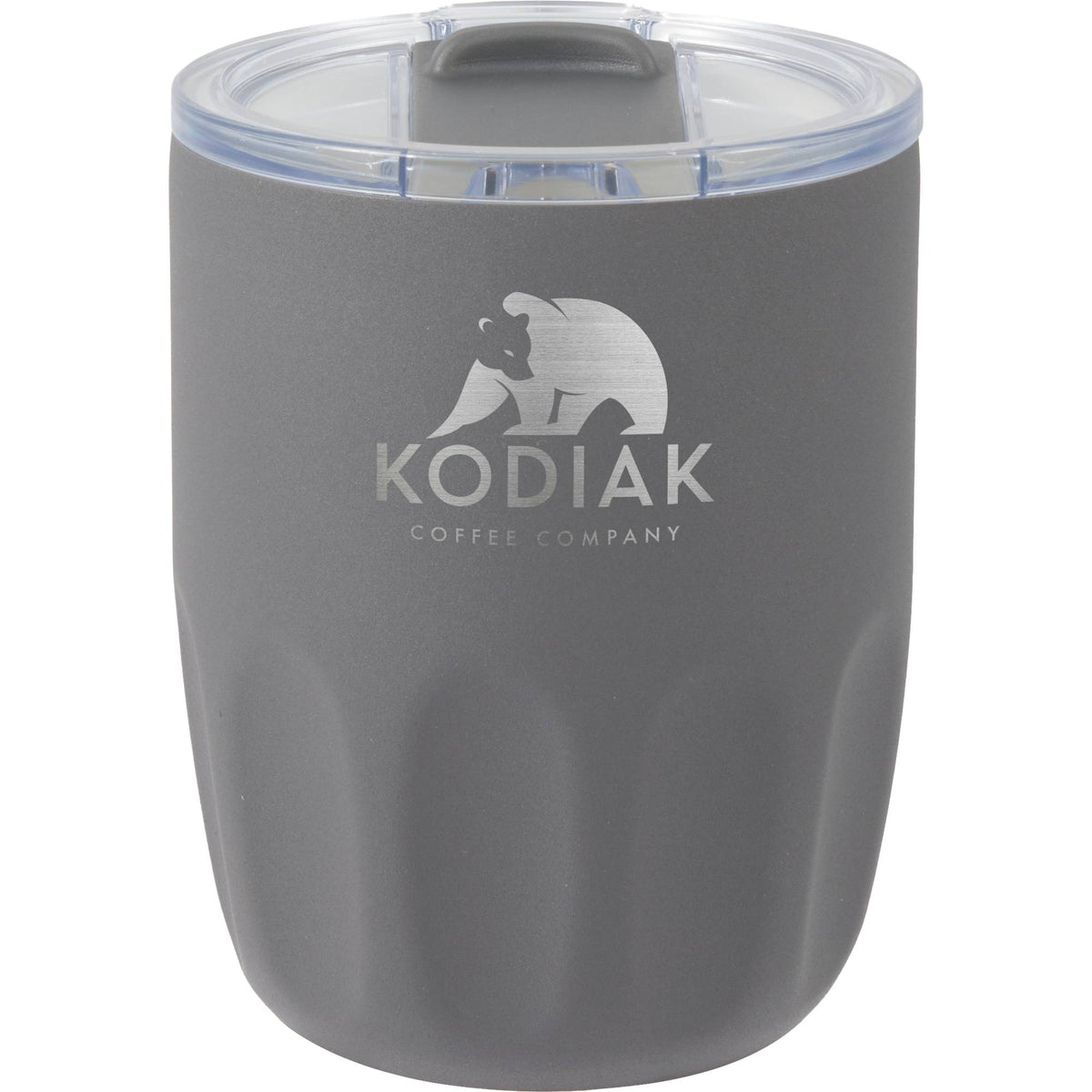 Olla Ceramic Lined Vacuum Coffee Cup, 10 oz Laser Engraving - Charcoal - Front