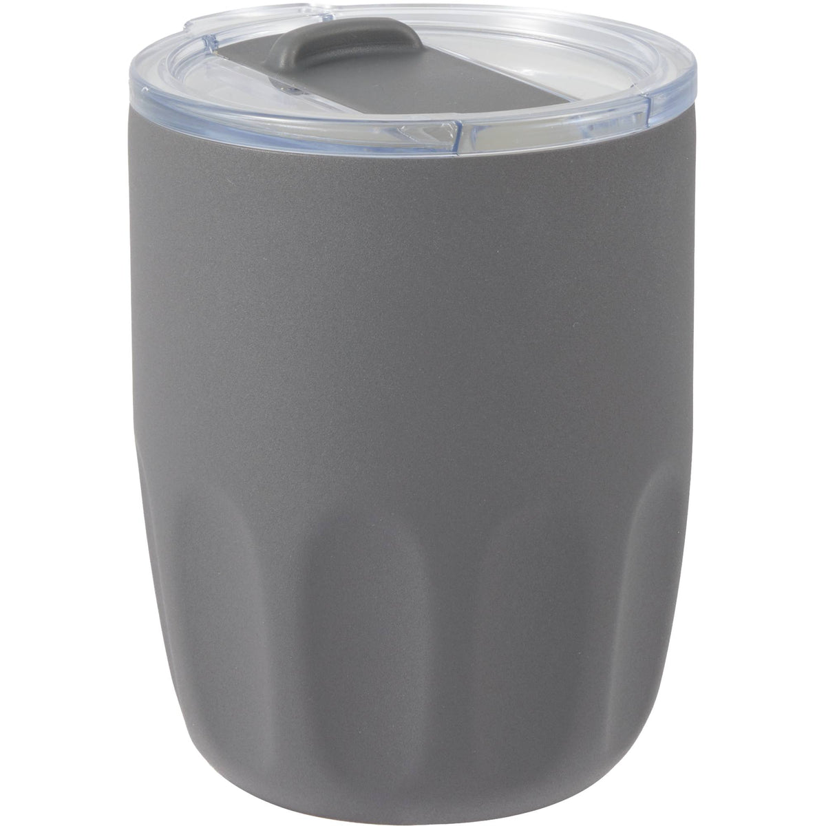 Olla Ceramic Lined Vacuum Coffee Cup, 10 oz Laser Engraving - Charcoal - Right Angle