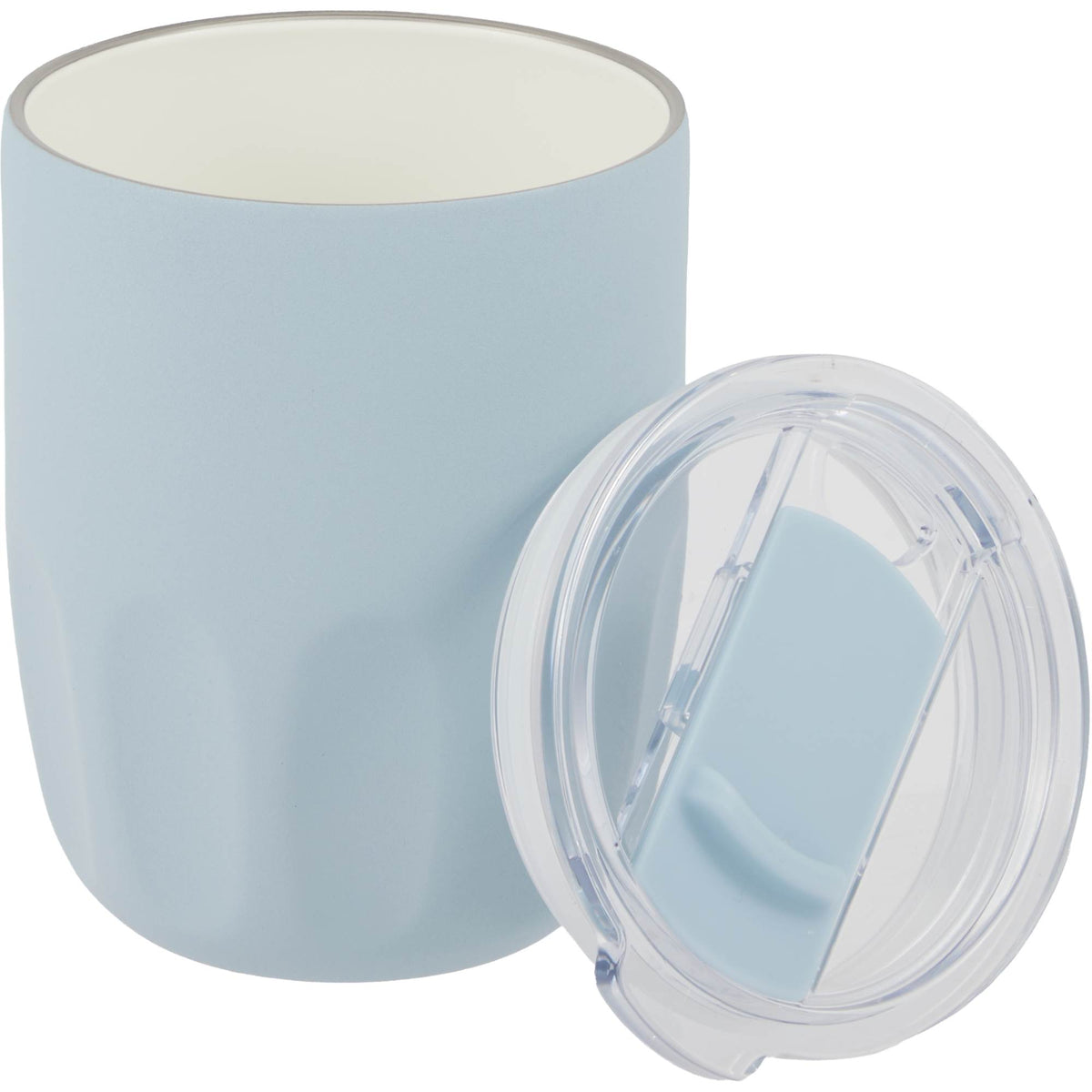 Olla Ceramic Lined Vacuum Coffee Cup, 10 oz Laser Engraving - Light Blue - Detail