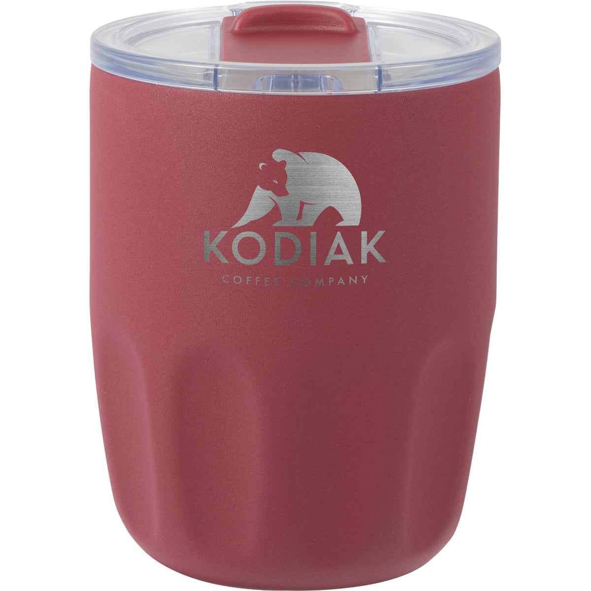 Olla Ceramic Lined Vacuum Coffee Cup, 10 oz Laser Engraving - Maroon - Front