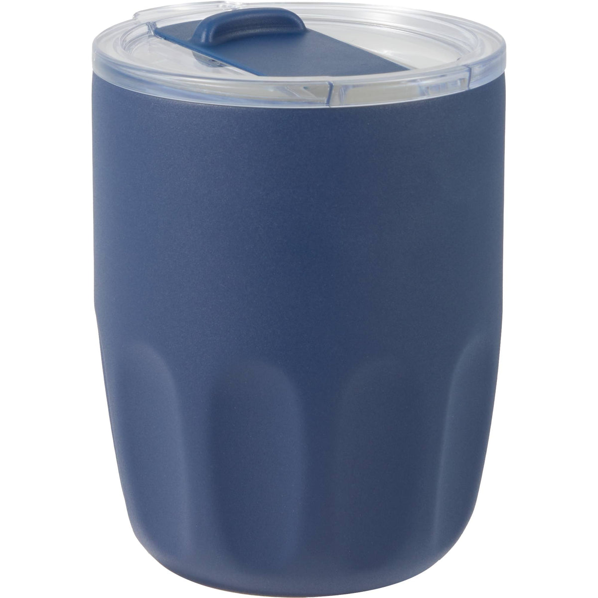 Olla Ceramic Lined Vacuum Coffee Cup, 10 oz Laser Engraving - Navy - Right Angle