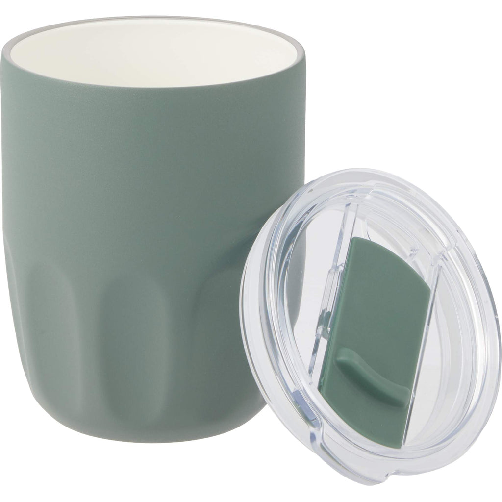 Olla Ceramic Lined Vacuum Coffee Cup, 10 oz Laser Engraving - Sage - Detail
