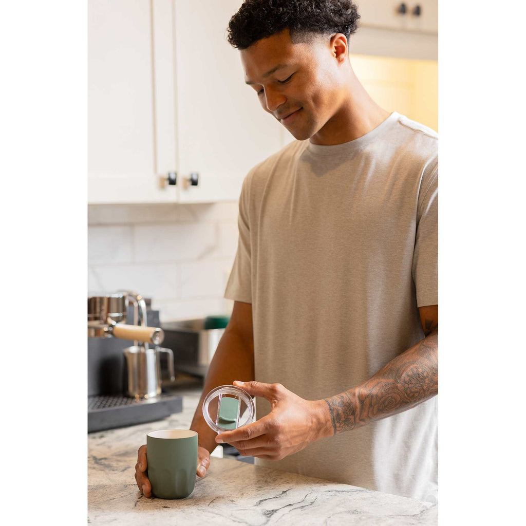 Olla Ceramic Lined Vacuum Coffee Cup, 10 oz Laser Engraving - Sage - Photo