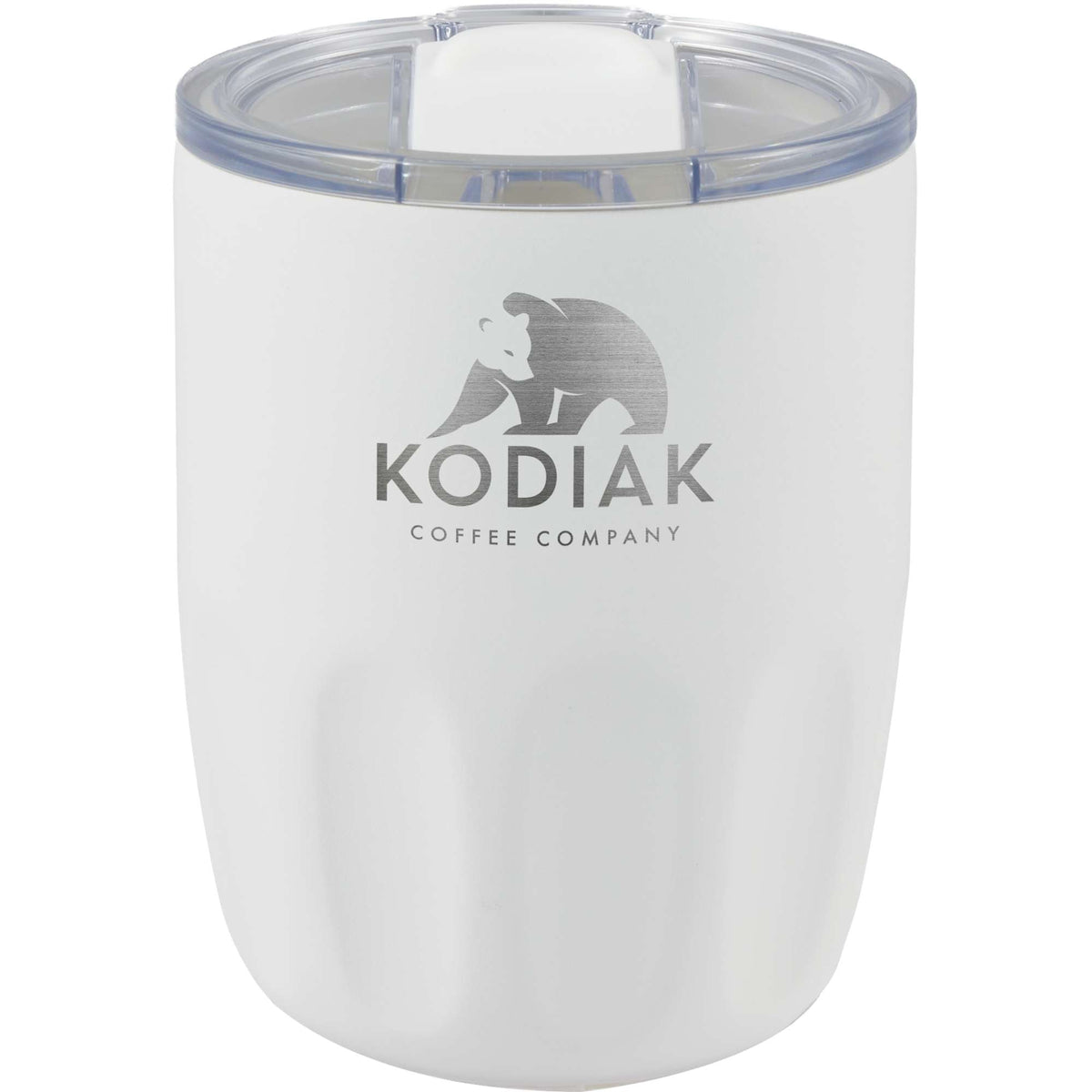 Olla Ceramic Lined Vacuum Coffee Cup, 10 oz Laser Engraving - White - Front