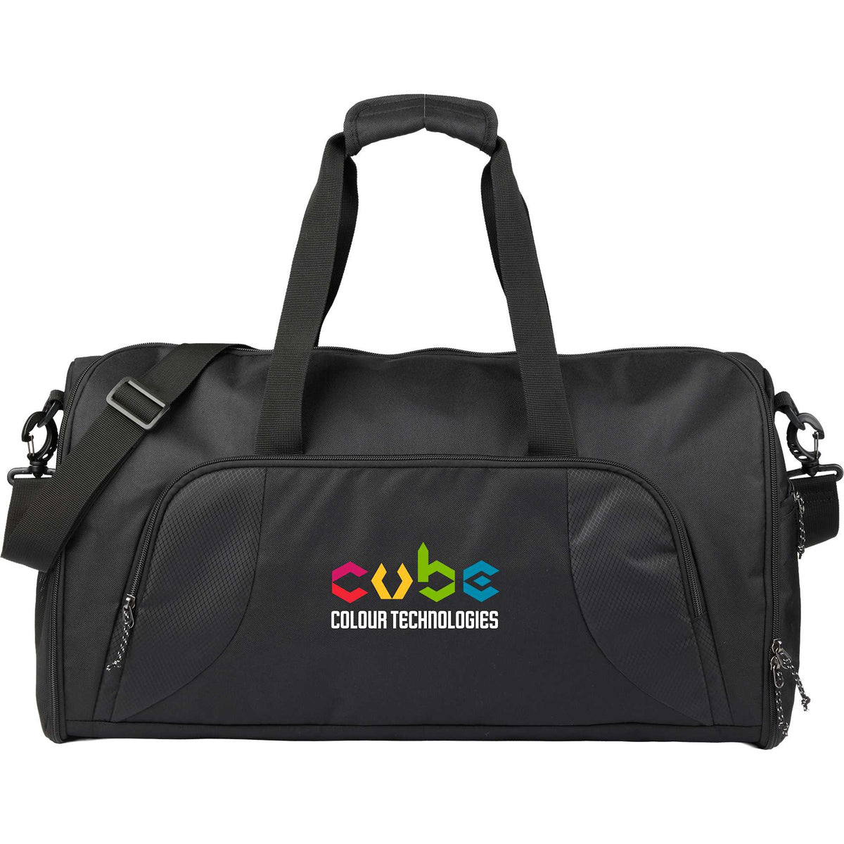 Olympus Garment Duffel Bag in Recycled Polyester Embroidery - Black - Front