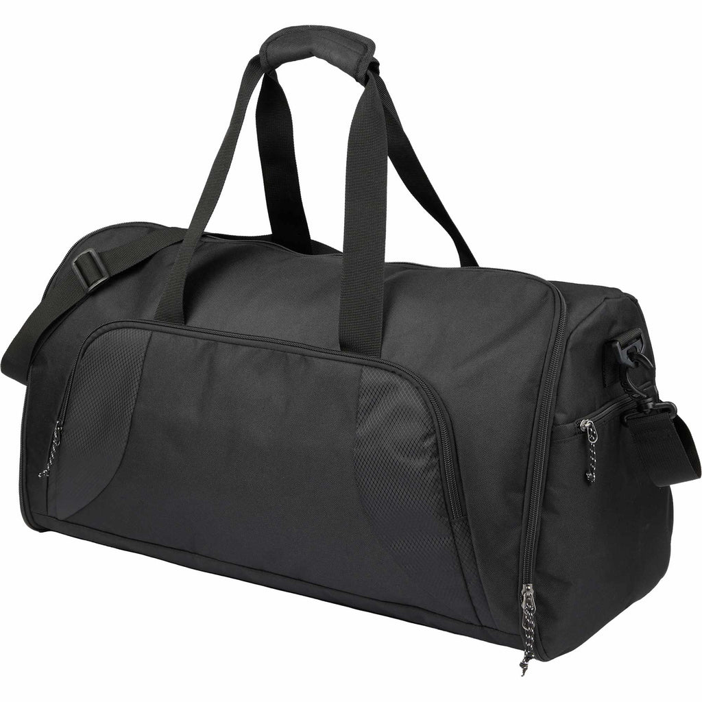Olympus Garment Duffel Bag in Recycled Polyester Embroidery - Black - Left Angle