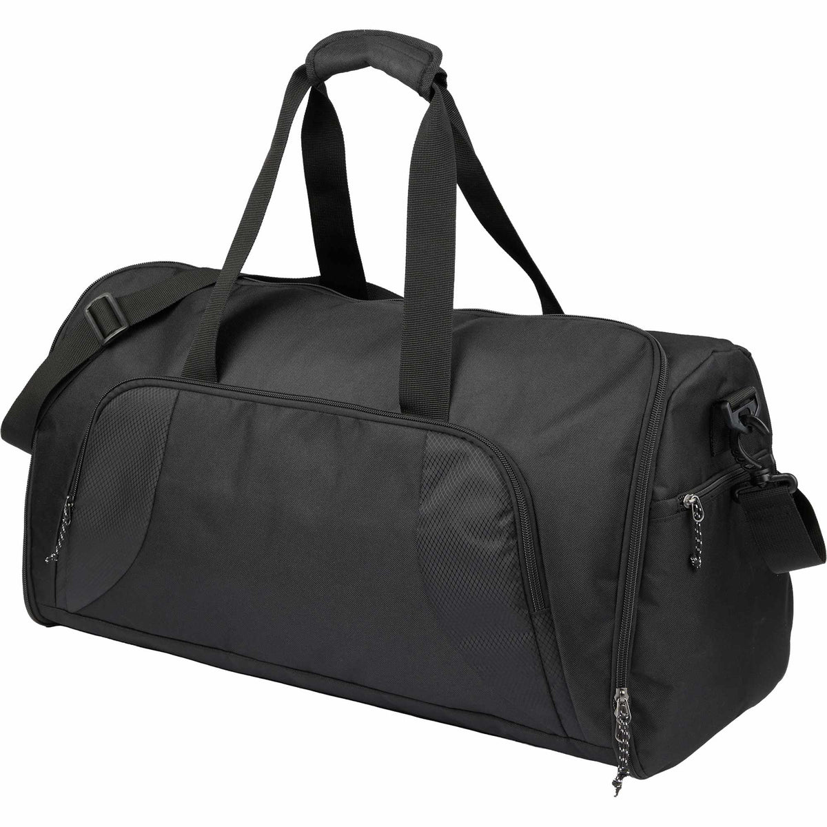 Olympus Garment Duffel Bag in Recycled Polyester Embroidery - Black - Left Angle