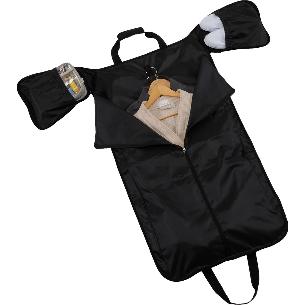 Olympus Garment Duffel Bag in Recycled Polyester Embroidery - Black - Propped Open