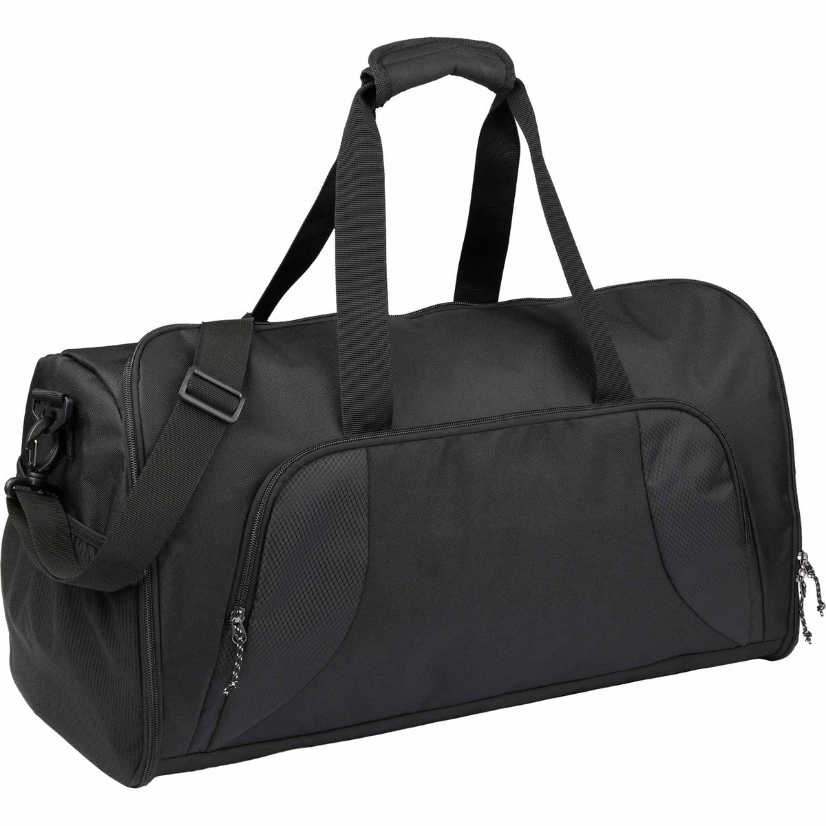 Olympus Garment Duffel Bag in Recycled Polyester Embroidery - Black - Right Angle