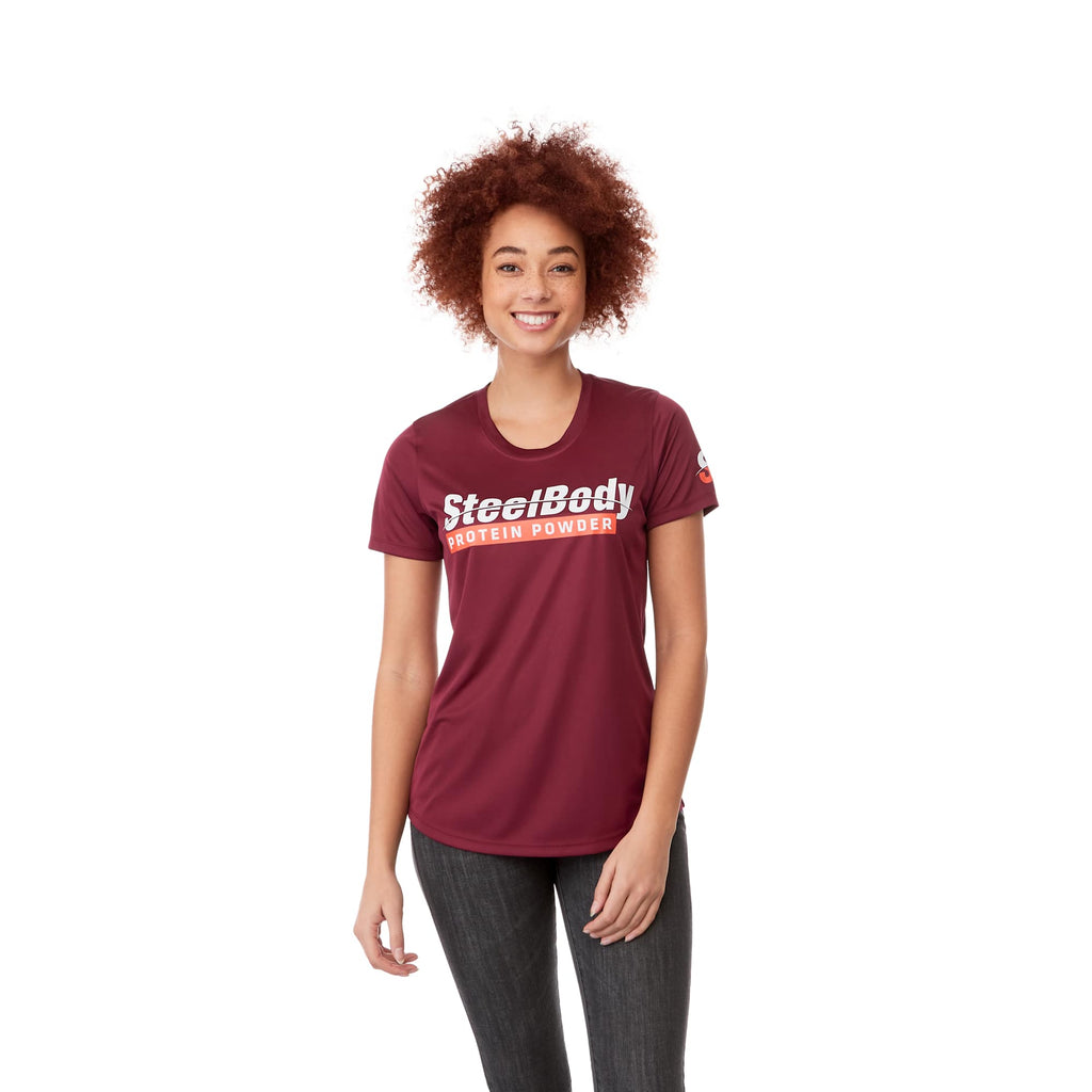 Omi Performance Tech Tee for Women Debossing - Maroon - Front On Model