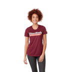 Omi Performance Tech Tee for Women Transfer - Maroon - Front On Model