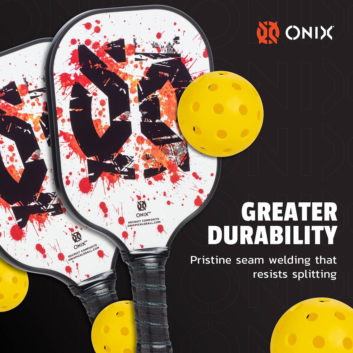 Onix Recruit Composite Pickleball Set with Four Balls - White - Front Detail 2