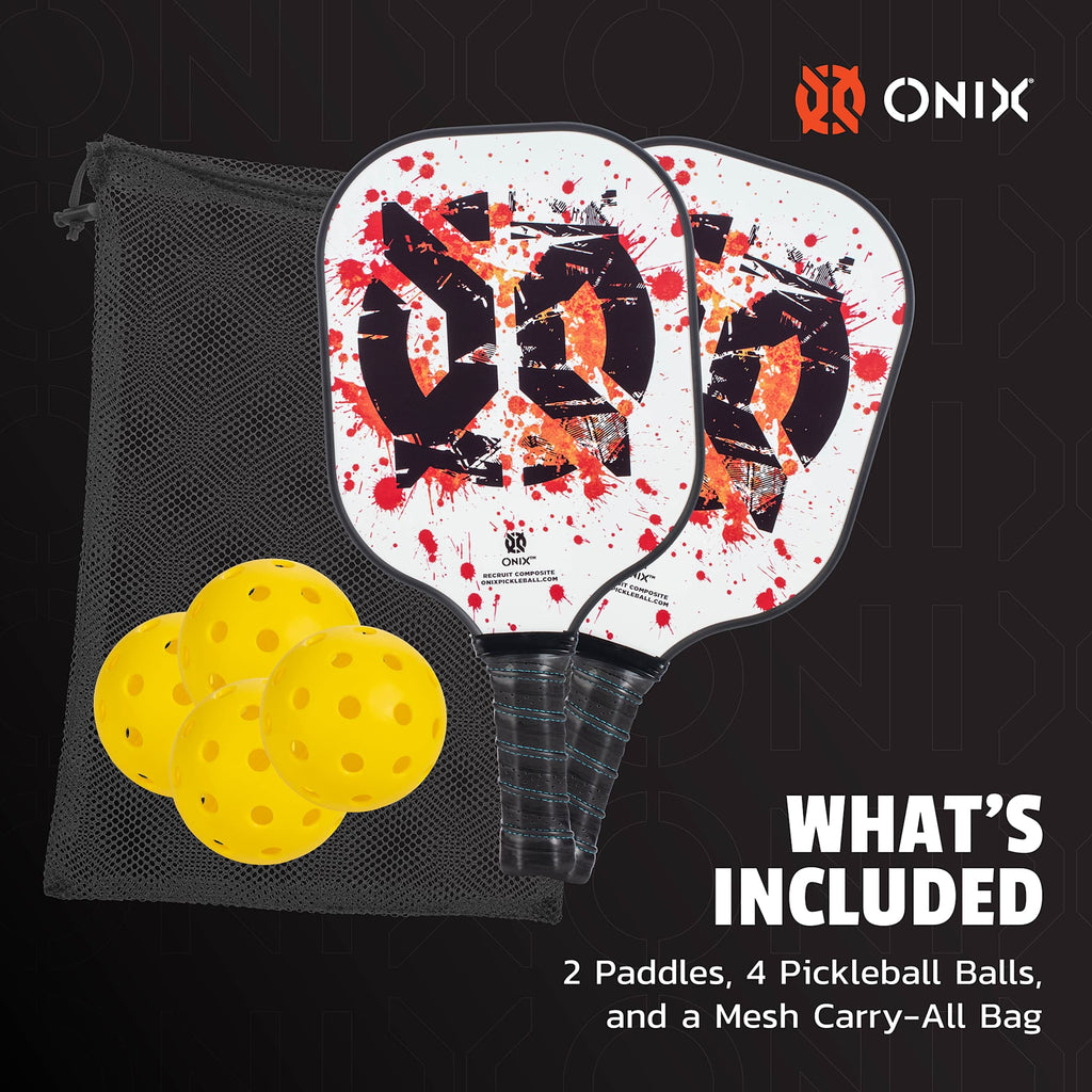 Onix Recruit Composite Pickleball Set with Four Balls - White - Front Detail