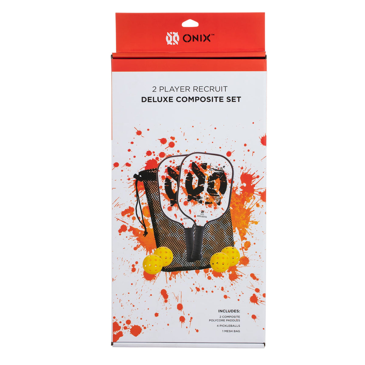 Onix Recruit Composite Pickleball Set with Four Balls - White - Front Packaging