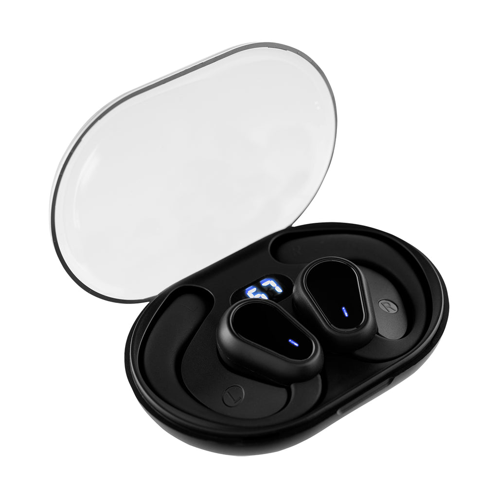 Open Ear Wireless Earbuds with Charging Case - Black - Angle